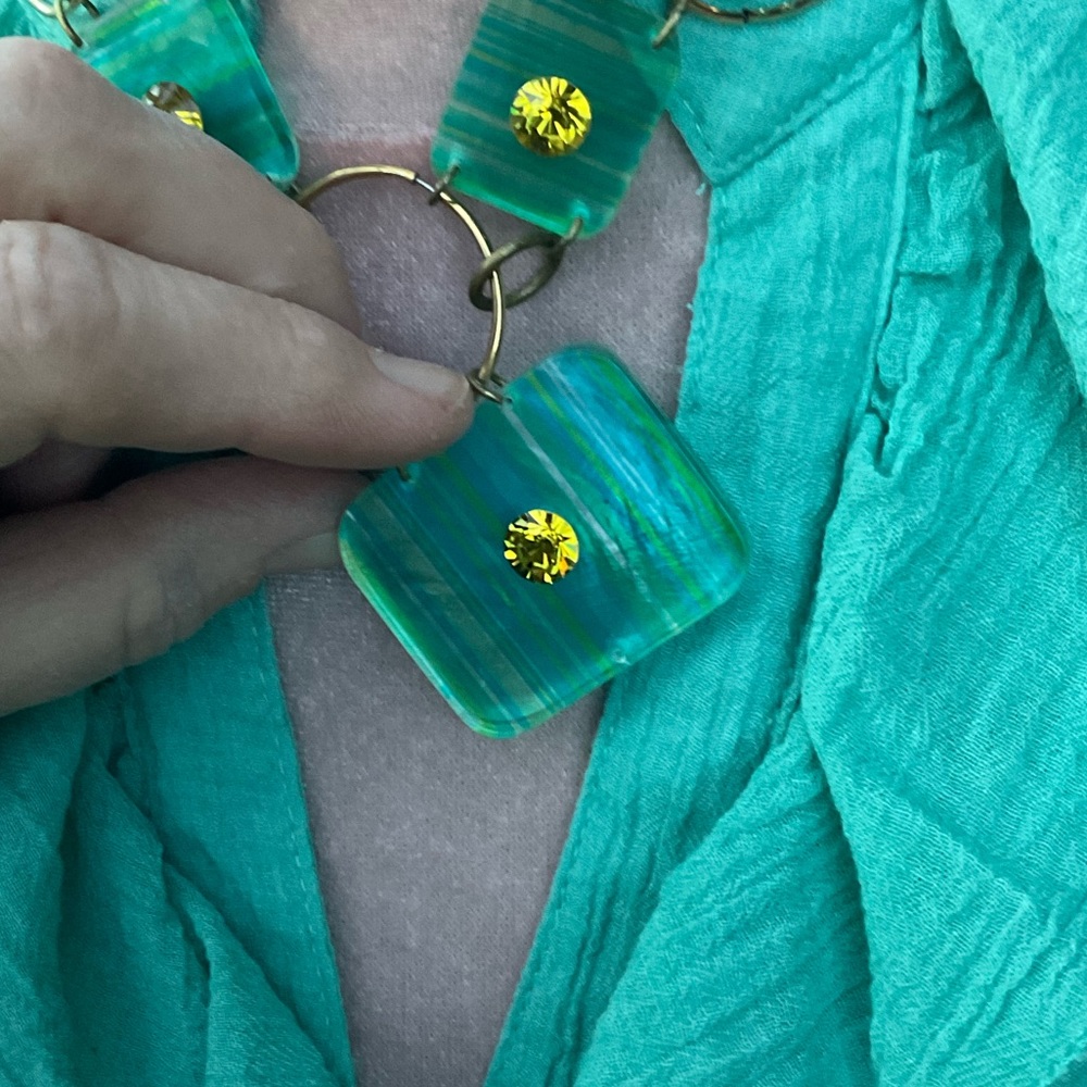 Vtg 60’s Necklace With Rectangular Flat Beads Cha… - image 3